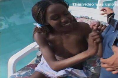 Absolutely Gorgeous Ebony Teen Takes A White Cock By The Pool - hclips.com