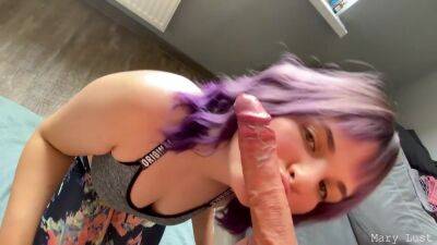 Purple Haired Teen Gives Blowjob With Cum In Mouth - hclips.com
