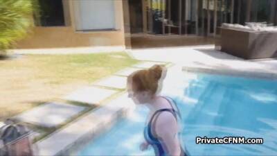 Teen ginger ass on black dark by the pool - sexu.com