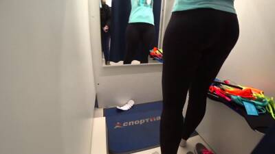Mature milf and her young daughter in a public fitting room. Different swimsuits and mini bikinis on sexy big ass. - sunporno.com - Russia