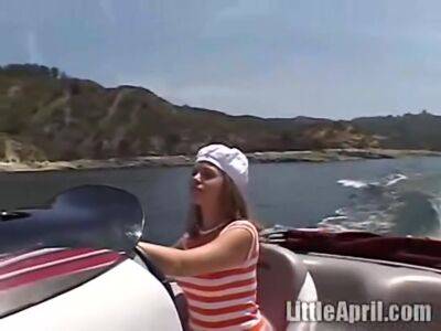 Little April In Sexy Teen Playing With Her Snatch Outdoors In Rubber Boat - hclips.com