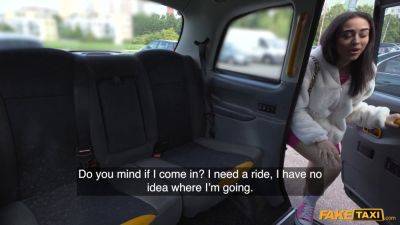 Petite London teen with tight body teases driver before struggling with his massive cock in fake taxi - sexu.com - Britain