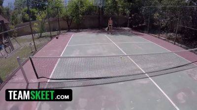 Watch Teen Karter Foxx strip & show off her juicy tits during intense tennis training - full POV video - sexu.com