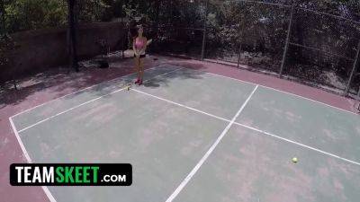 Watch Teen Karter Foxx strip & show off her juicy tits during intense tennis training - full POV video - sexu.com