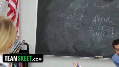 Petite blonde teen gets drilled by her teacher's friend - sexu.com