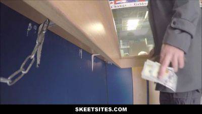 Gina Gerson - Watch this petite blonde teen get fucked hard for cash in public restroom POV - sexu.com - Russia