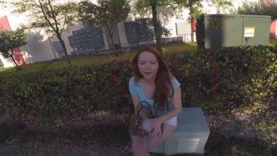 big tits redhead teen fucked for cash in abandoned train pov - upornia.com