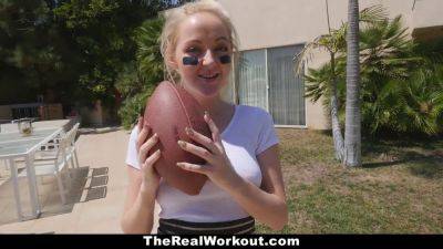 Iris Rose, the busty Bouncy Teen, gets her socks soaked in balls while playing football with her busty team mate - sexu.com
