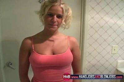 Busty blonde POV teen gives a handjob - hotmovs.com