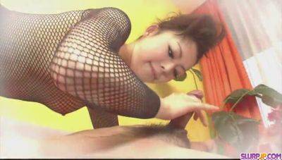 Watch this kinky teen get nasty in fishnet lingerie - more at Slurpjp.com - sexu.com