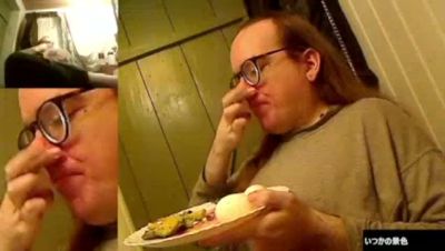 Woman eats a meal in a cozy wooden room - yesvids.com